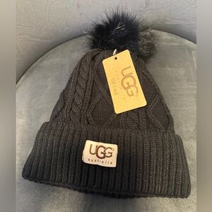 UGG Black Cable Knit Pom Beanie